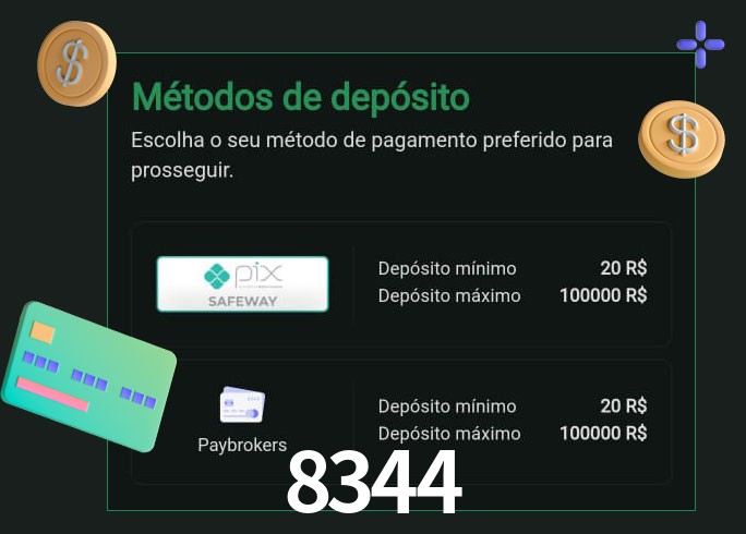 O cassino 8344 oferece uma grande variedade de métodos de pagamento
